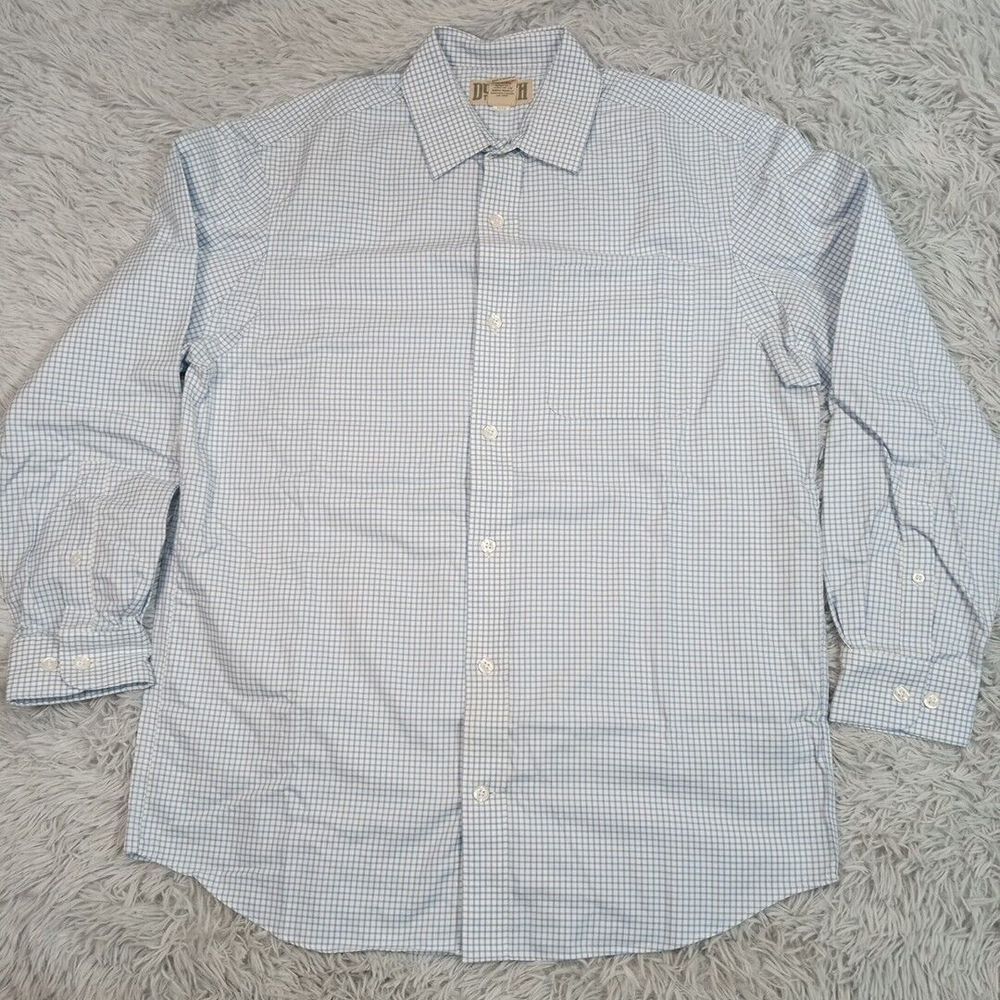 Duluth Trading‎ Co Shirt Mens M Blue Checked Button Up Pockets Career Casual